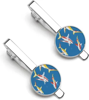 Colorful Sharks Swimming 1 Pair Tie Clips Necktie Bar Pinch Clip for Wedding Business