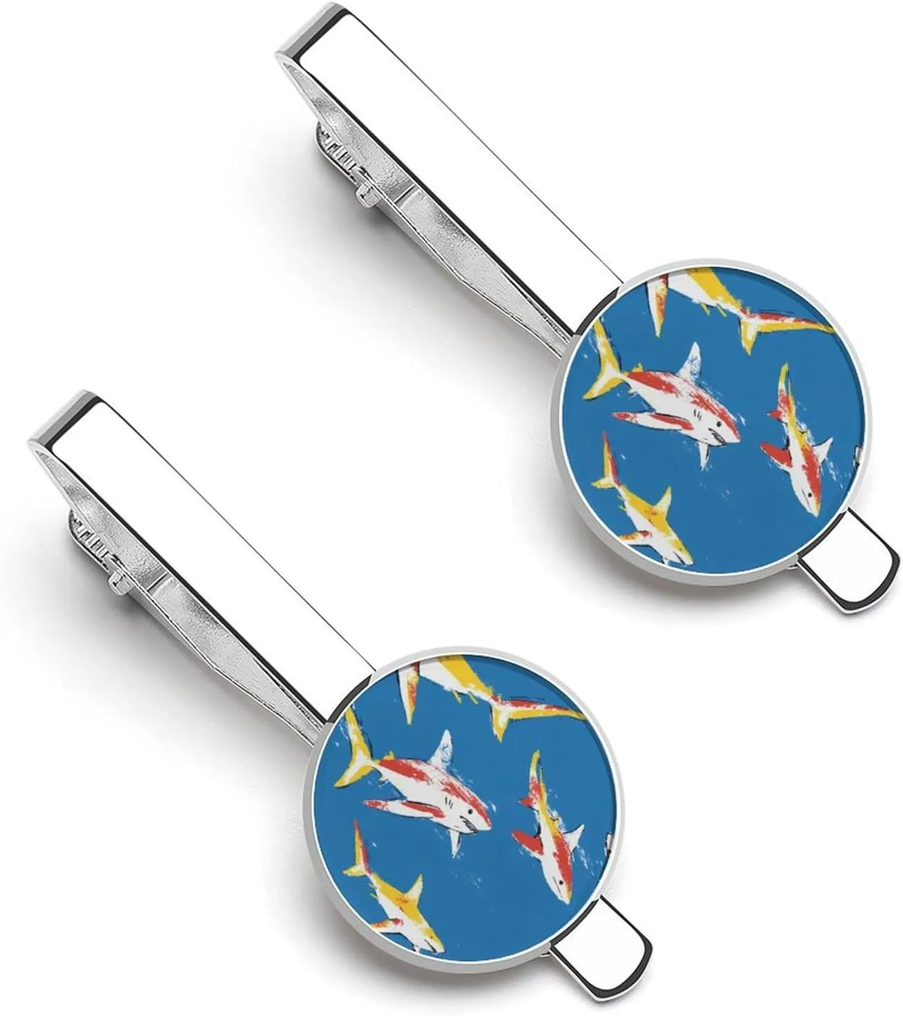 Colorful Sharks Swimming 1 Pair Tie Clips Necktie Bar Pinch Clip for Wedding Business