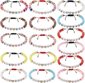 Cooluckday 16 Pcs SIS Bracelet Set - Adjustable Stackable Clay Big Sister Charm Jewelry Gifts