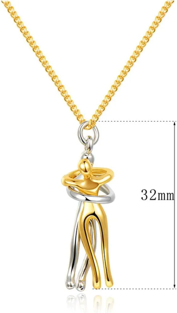 Couple Snuggle Hug Necklace for Woman Man Personality Abstract Character Dance Partner Pendant Necklace Affectionate Hug Necklace Forever Love Friendship Necklace for Her or His Birthday Christmas Valentine's Day Gifts
