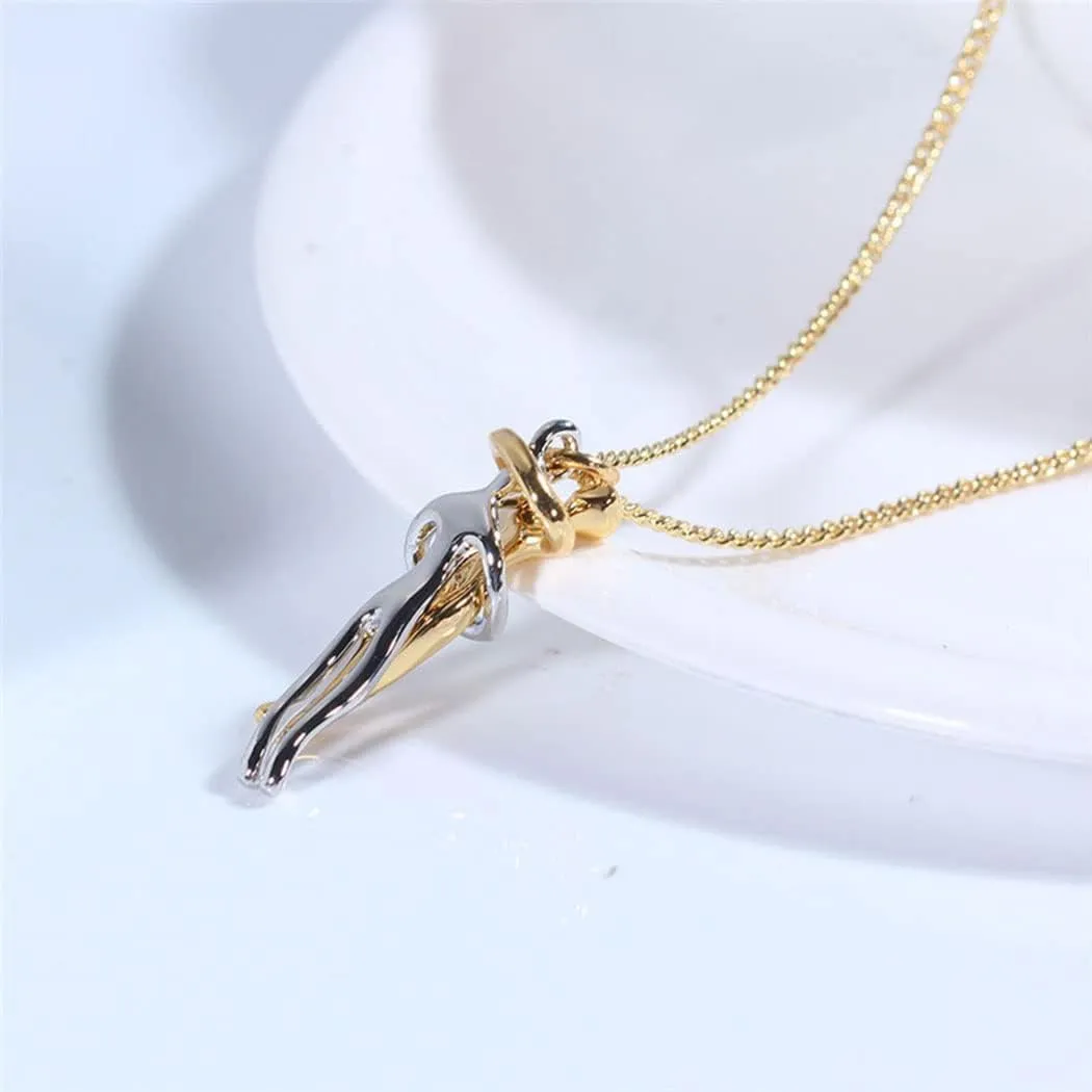 Couple Snuggle Hug Necklace for Woman Man Personality Abstract Character Dance Partner Pendant Necklace Affectionate Hug Necklace Forever Love Friendship Necklace for Her or His Birthday Christmas Valentine's Day Gifts