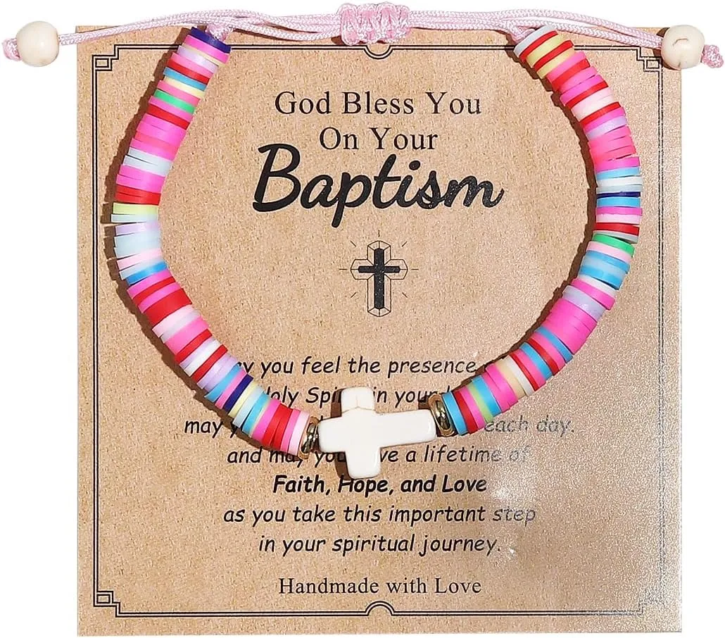Cross Bracelets Polymer Clay Christian Baptism First Communion Gifts Bracelet for Women Confirmation Gifts Religious Catholic Christian Jewelry