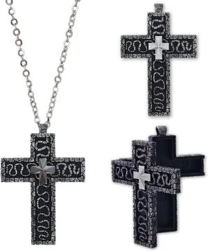 Cross Necklace for Men Women, Silver Black Stainless Steel Cross Pendant Necklace for Women Men 3D Printed Design Squids Game Cross Necklace for Birthday Christmas Valentine's Day Gifts