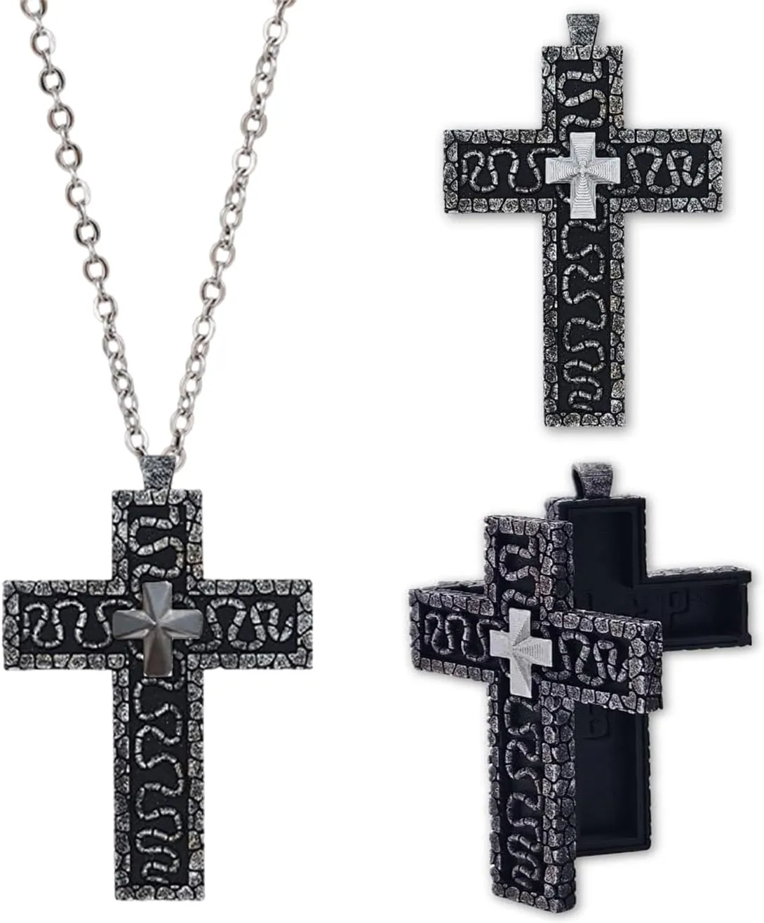 Cross Necklace for Men Women, Silver Black Stainless Steel Cross Pendant Necklace for Women Men 3D Printed Design Squids Game Cross Necklace for Birthday Christmas Valentine's Day Gifts