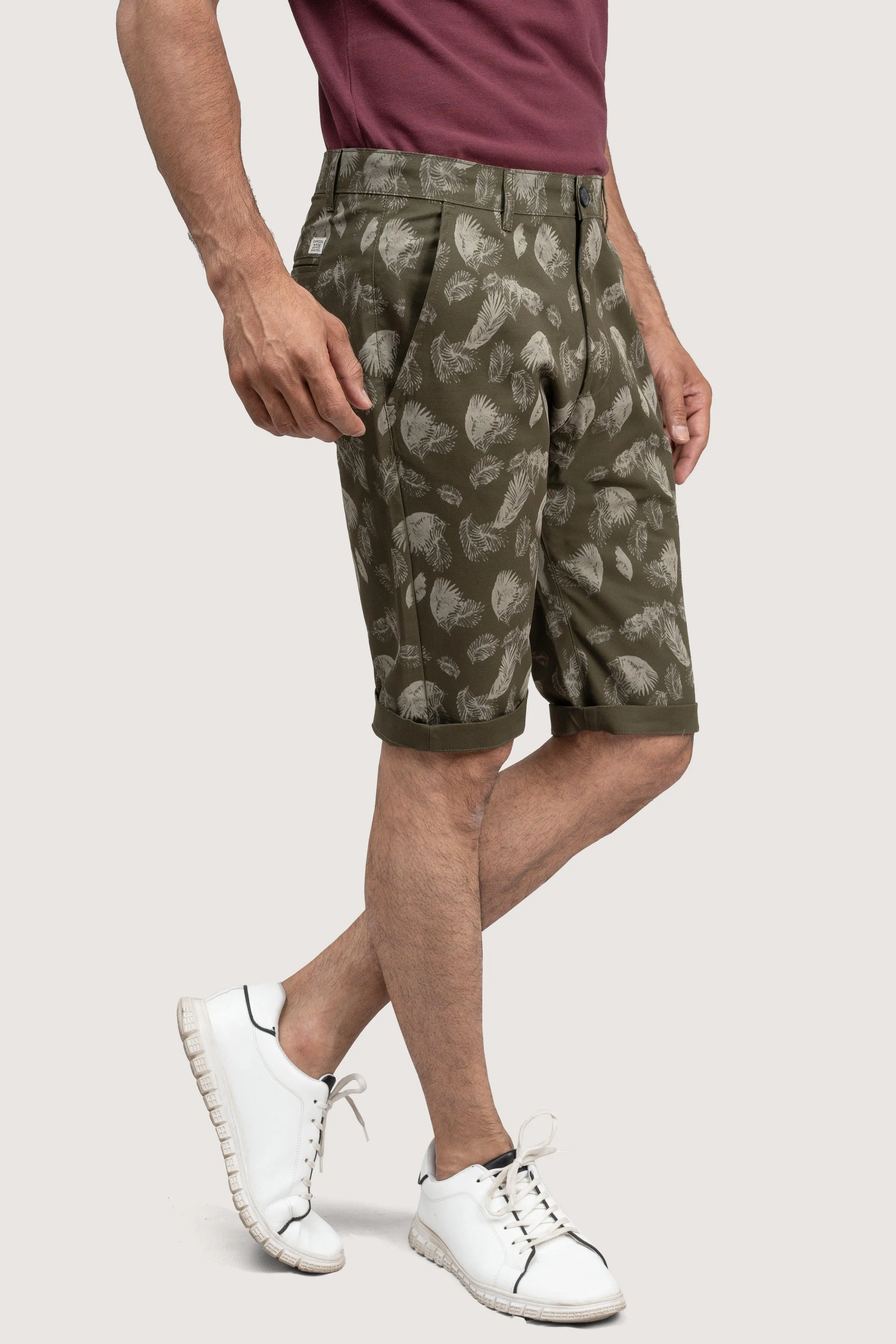 CROSS POCEKT PRINTED REGULAR FIT SHORTS OLIVE