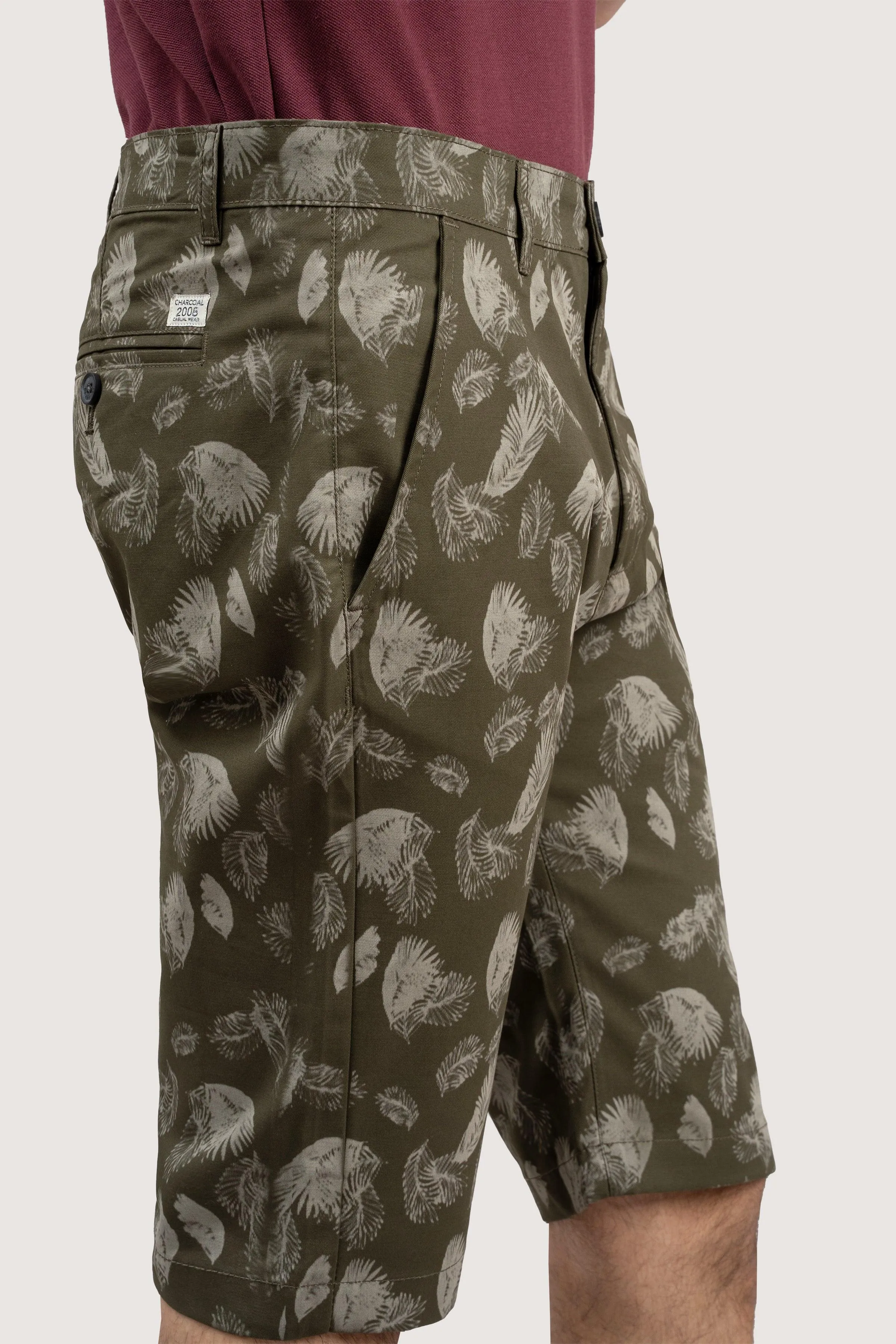 CROSS POCEKT PRINTED REGULAR FIT SHORTS OLIVE