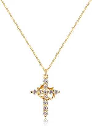Crystal Cross Necklace for Women Cross Rotated Crown Necklace Gold Cubic Zirconia Cross Necklace Crown Cross Pendant Necklace Cute Tiny Cross Jewelry