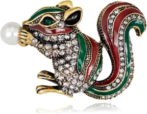 Cute Squirrel Brooch Pin for Women Colored Enamel Crystal Pearl Squirrel Brooch Lapel Pin Fashion Animal Brooch Accessories Clothes Bags Hats Suits Clothing Jewelry Accessories