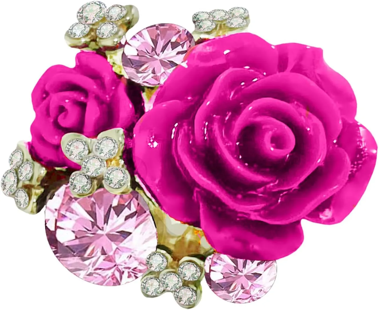 CZ Rose Flower Resin Gemstone Statement Rings for Women Cubic Zirconia Adjustable Expandable Open Band Finger Ring Fashion Christmas Birthday Wedding Jewelry Gift
