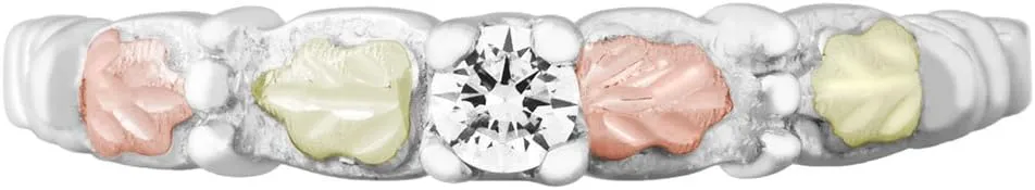 CZ Wedding and Engagement Ring Set, Sterling Silver, 12k Green and Rose Gold Black Hills Gold Motif