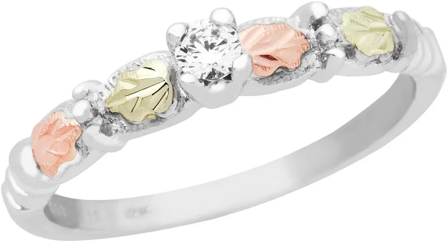 CZ Wedding and Engagement Ring Set, Sterling Silver, 12k Green and Rose Gold Black Hills Gold Motif