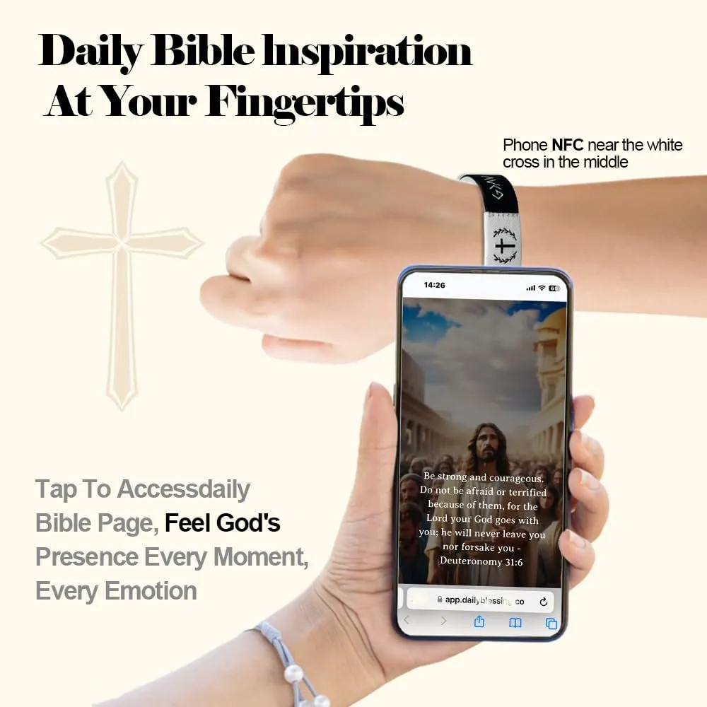 Daily Bible Verse Bracelet - Wearable Christian NFC Wristbands for Women, Men, Teens - Elastic Inspirational Bracelets Gifts