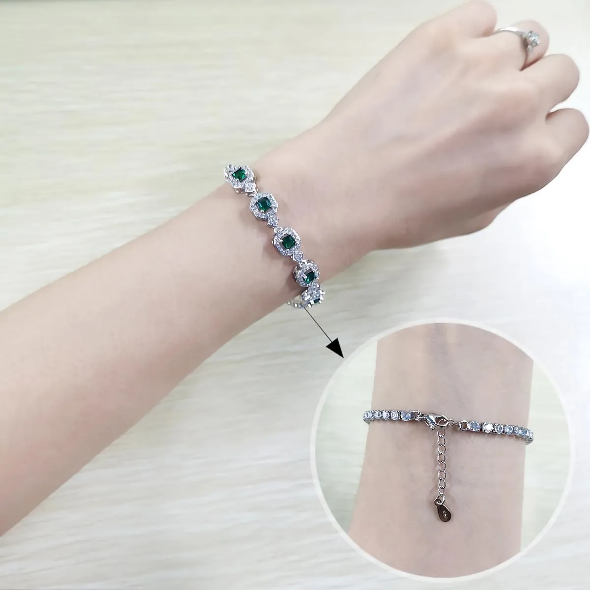 Dainty 5 Birthstone Bracelet Square & Round Cubic Zirconia Adjustable Tennis Bolo Bracelets for Women