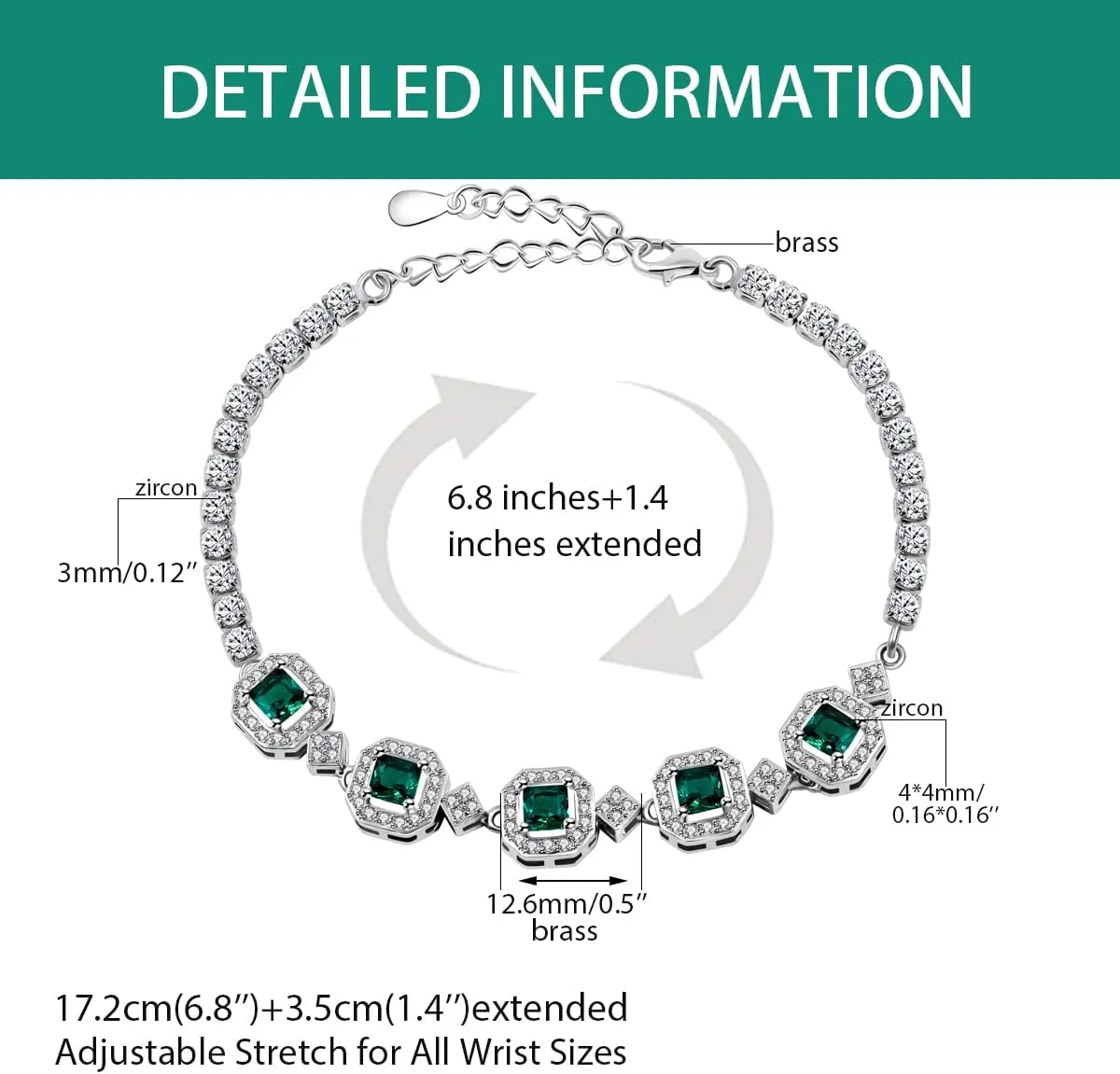 Dainty 5 Birthstone Bracelet Square & Round Cubic Zirconia Adjustable Tennis Bolo Bracelets for Women