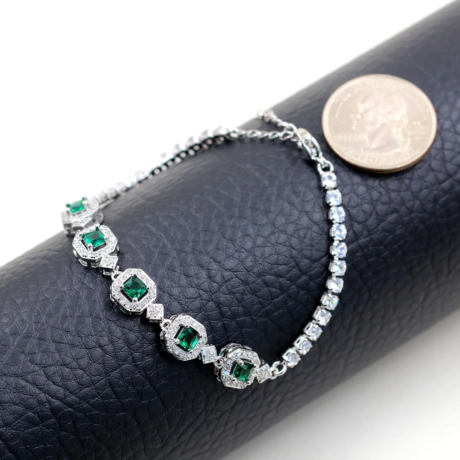 Dainty 5 Birthstone Bracelet Square & Round Cubic Zirconia Adjustable Tennis Bolo Bracelets for Women