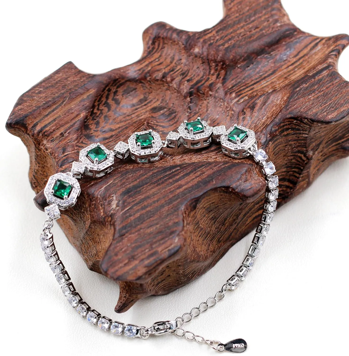 Dainty 5 Birthstone Bracelet Square & Round Cubic Zirconia Adjustable Tennis Bolo Bracelets for Women