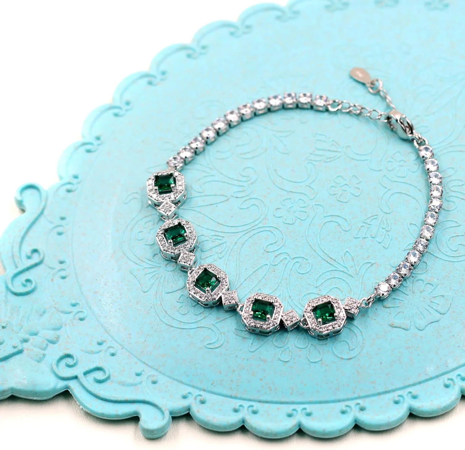 Dainty 5 Birthstone Bracelet Square & Round Cubic Zirconia Adjustable Tennis Bolo Bracelets for Women