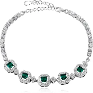Dainty 5 Birthstone Bracelet Square & Round Cubic Zirconia Adjustable Tennis Bolo Bracelets for Women