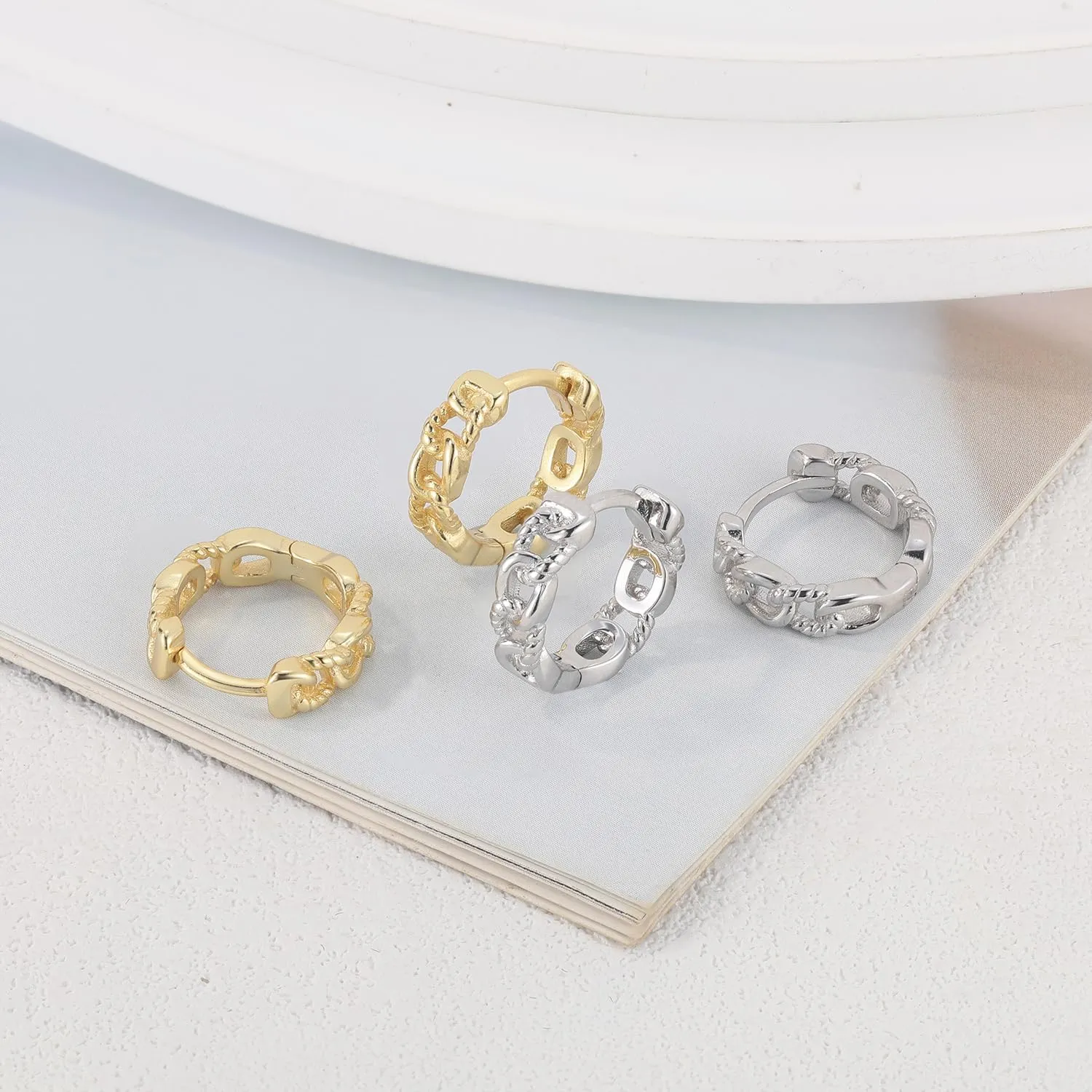 Dainty Chain Link Hoop Earrings for Women, Sterling Silver Simple Curb Huggie Earrings, Hypoallergenic Jewelry Gift for Her