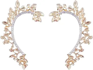 Dainty Crystal Leaf Climber Ear Cuffs - Gold Earrings for Women