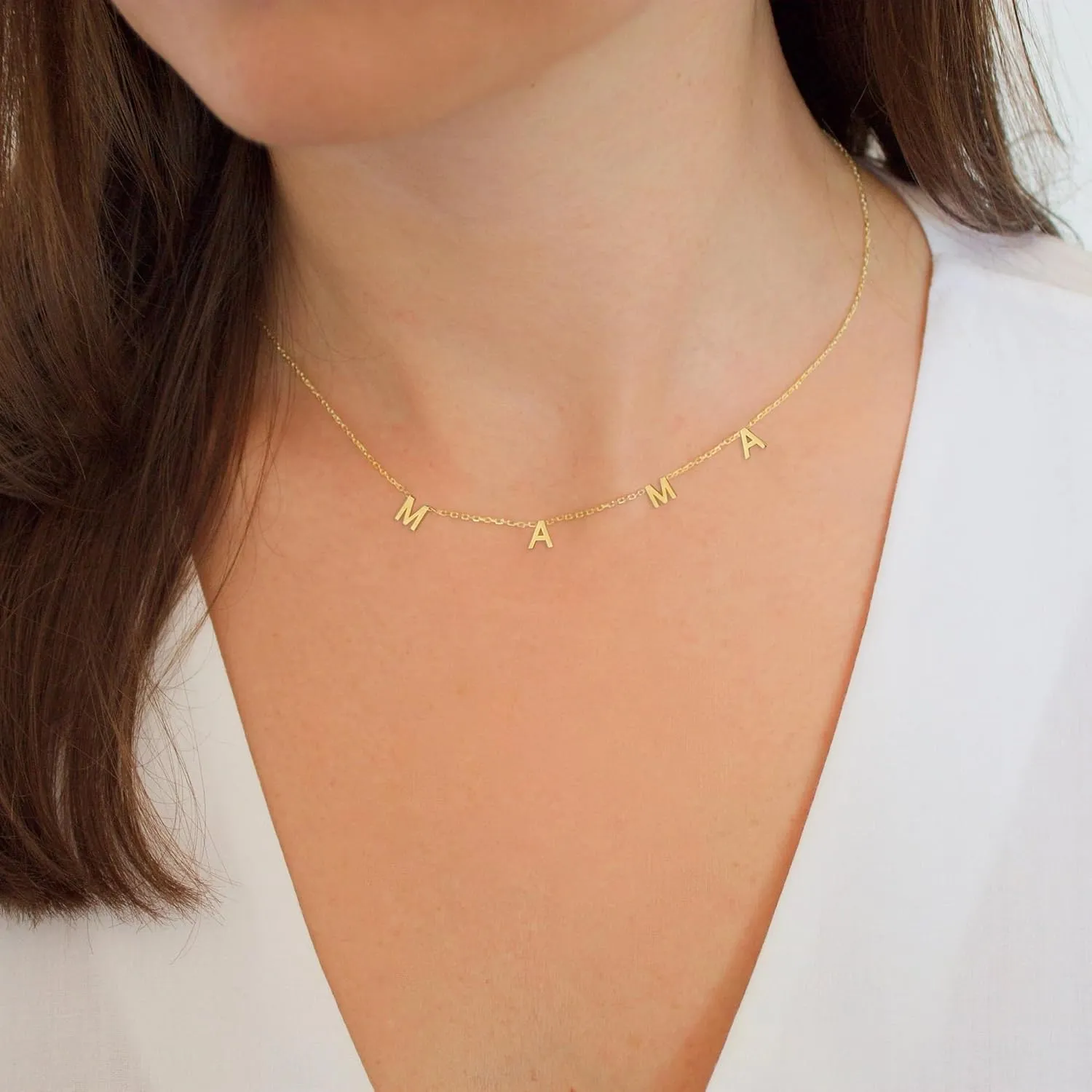 Dainty MAMA Necklace for Women 14K Gold Plated Necklace Gold Silver Letter Pendent Gifts for New Mom Mother's day Gifts Jewelry