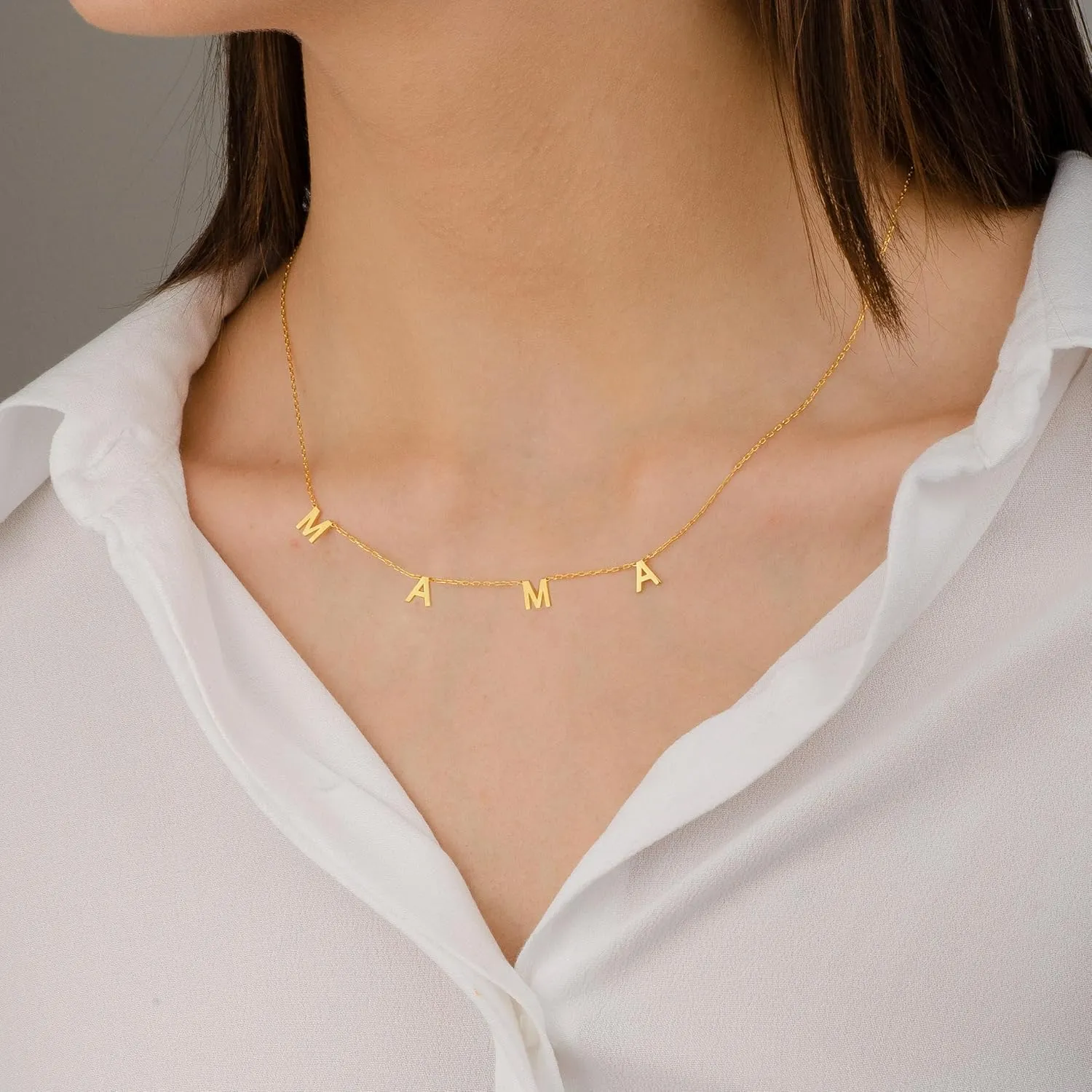 Dainty MAMA Necklace for Women 14K Gold Plated Necklace Gold Silver Letter Pendent Gifts for New Mom Mother's day Gifts Jewelry