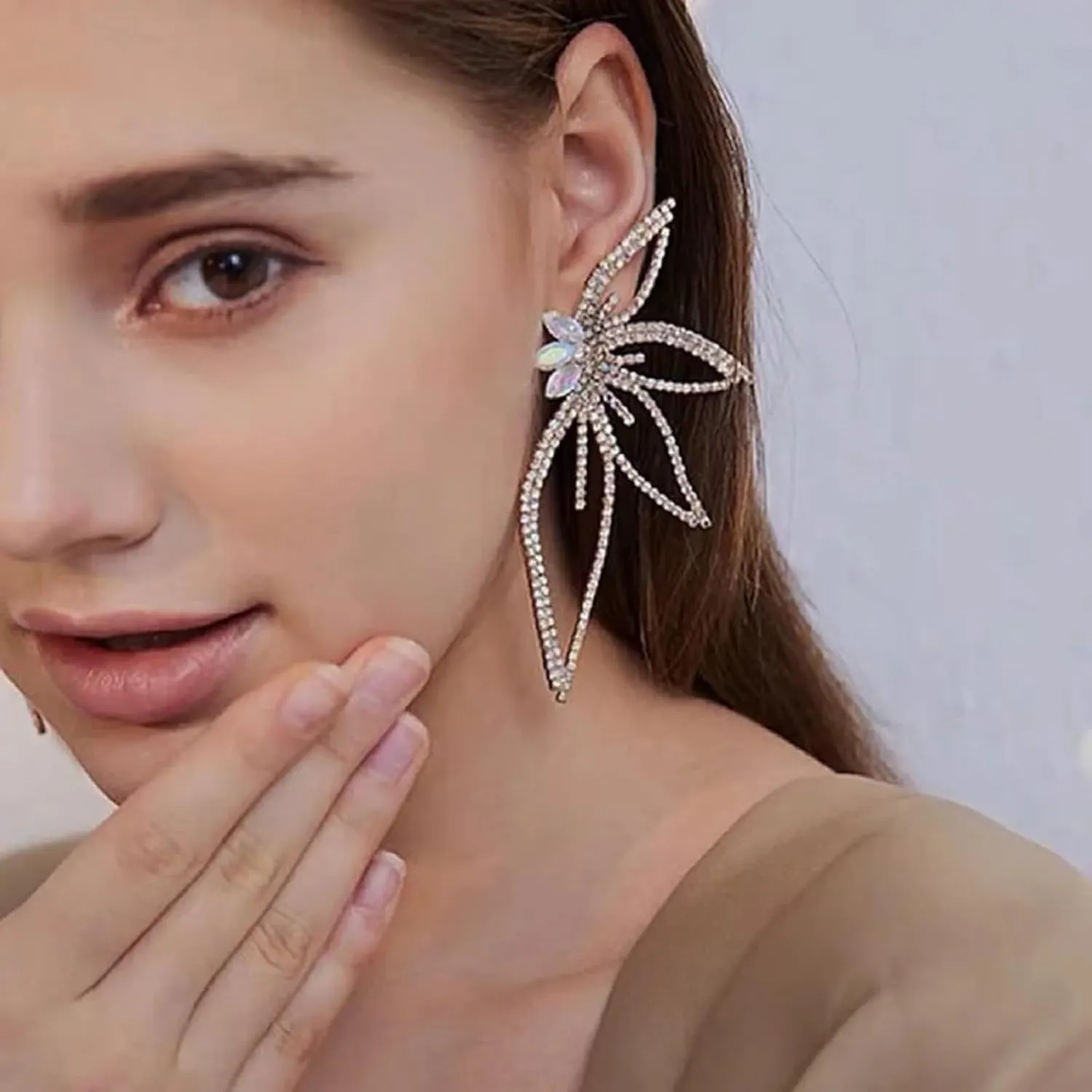 Dainty Vivid Big Butterfly Studs Earrings for Women,Boho Vintage Sparkly Rhinestones Flower Earrings Wedding Party Jewelry Gifts