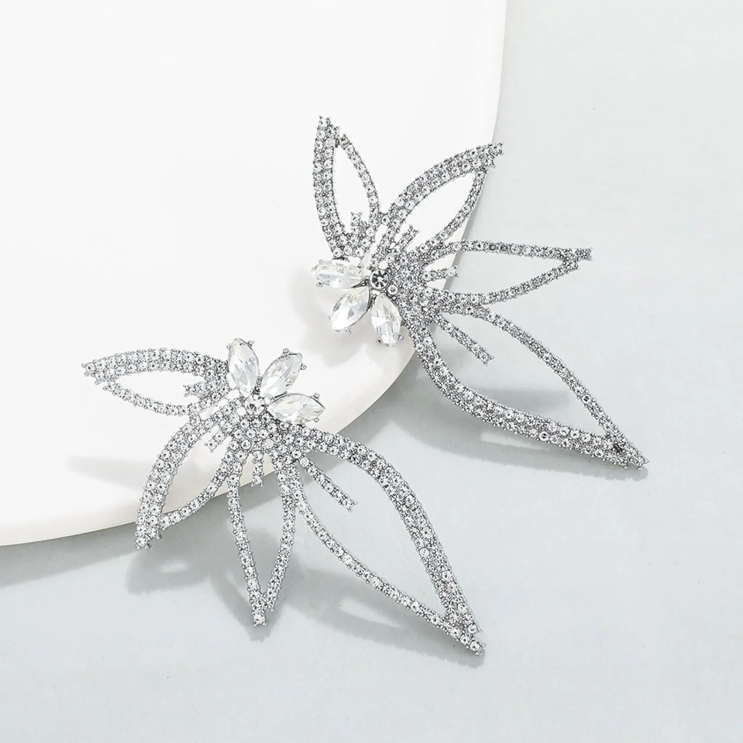 Dainty Vivid Big Butterfly Studs Earrings for Women,Boho Vintage Sparkly Rhinestones Flower Earrings Wedding Party Jewelry Gifts