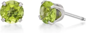 Dazzlingdaimonds Jewels 1.05Ctw Round Cut Peridot Engagement Push Back Stud Earrings 14K White Gold Plated