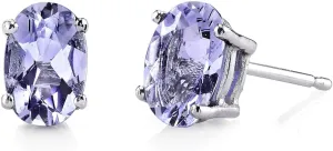 Dazzlingdaimonds Jewels 1.10Ctw Oval Cut Tanzanite Engagement Push Back Stud Earrings 14K White Gold Plated