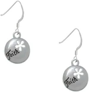Delight Jewelry Silvertone Faith Disc with Cutout Flower French Earrings