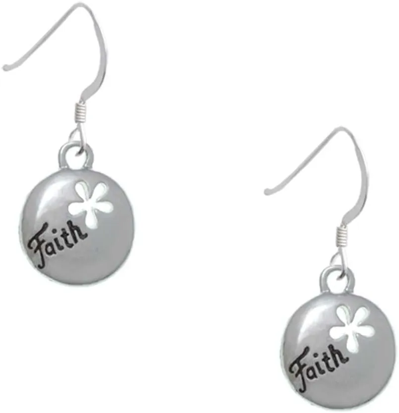 Delight Jewelry Silvertone Faith Disc with Cutout Flower French Earrings