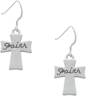 Delight Jewelry Silvertone Faith Flat Cross French Earrings