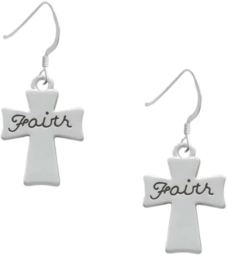 Delight Jewelry Silvertone Faith Flat Cross French Earrings