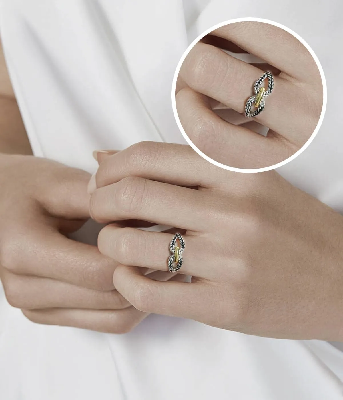 Designer Inspired Two Tone Crossover Band Ring 18K Gold Plated Twisted Eternity Cable Rings for Women Gift