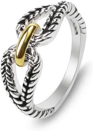 Designer Inspired Two Tone Crossover Band Ring 18K Gold Plated Twisted Eternity Cable Rings for Women Gift