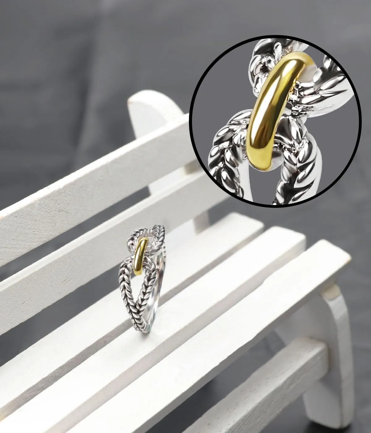 Designer Inspired Two Tone Crossover Band Ring 18K Gold Plated Twisted Eternity Cable Rings for Women Gift