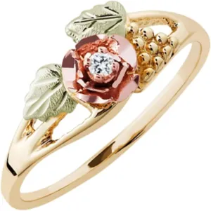 Diamond Rose and Grape Cluster Ring, 10k Yellow Gold, 12k Pink and Green Black Hills Gold (.03 Ct)