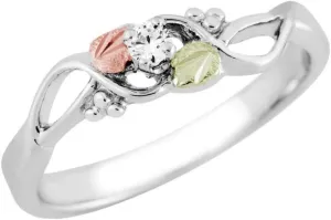 Diamond with Leaf Ring, Sterling Silver, 12k Green and Rose Gold Black Hills Gold Motif (.05 Ctw)