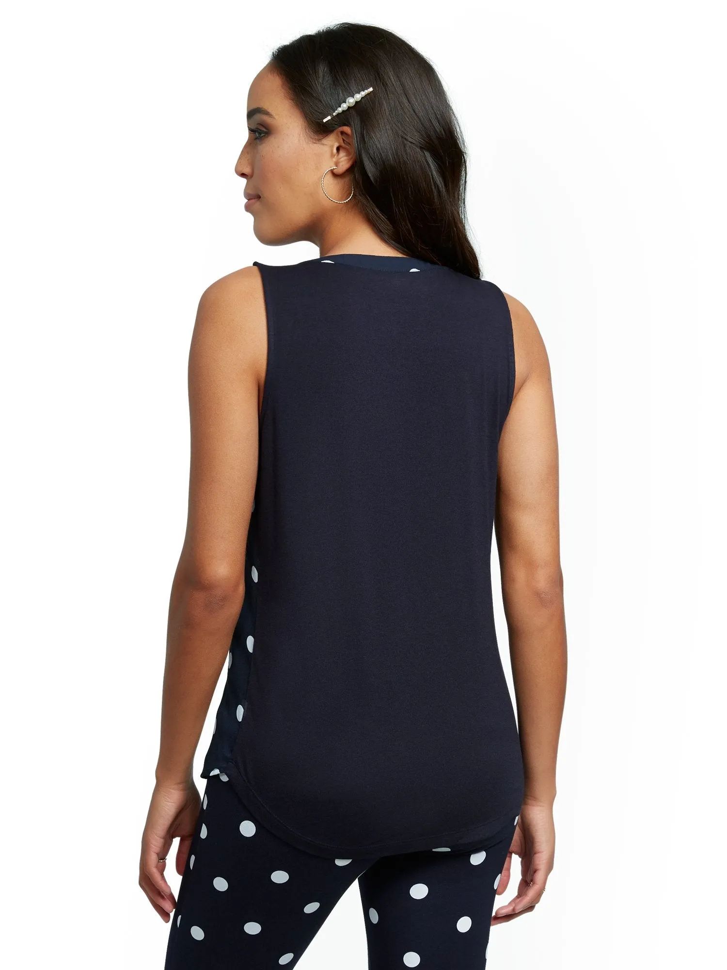 Dot-Print Tie-Front Sleeveless Top
