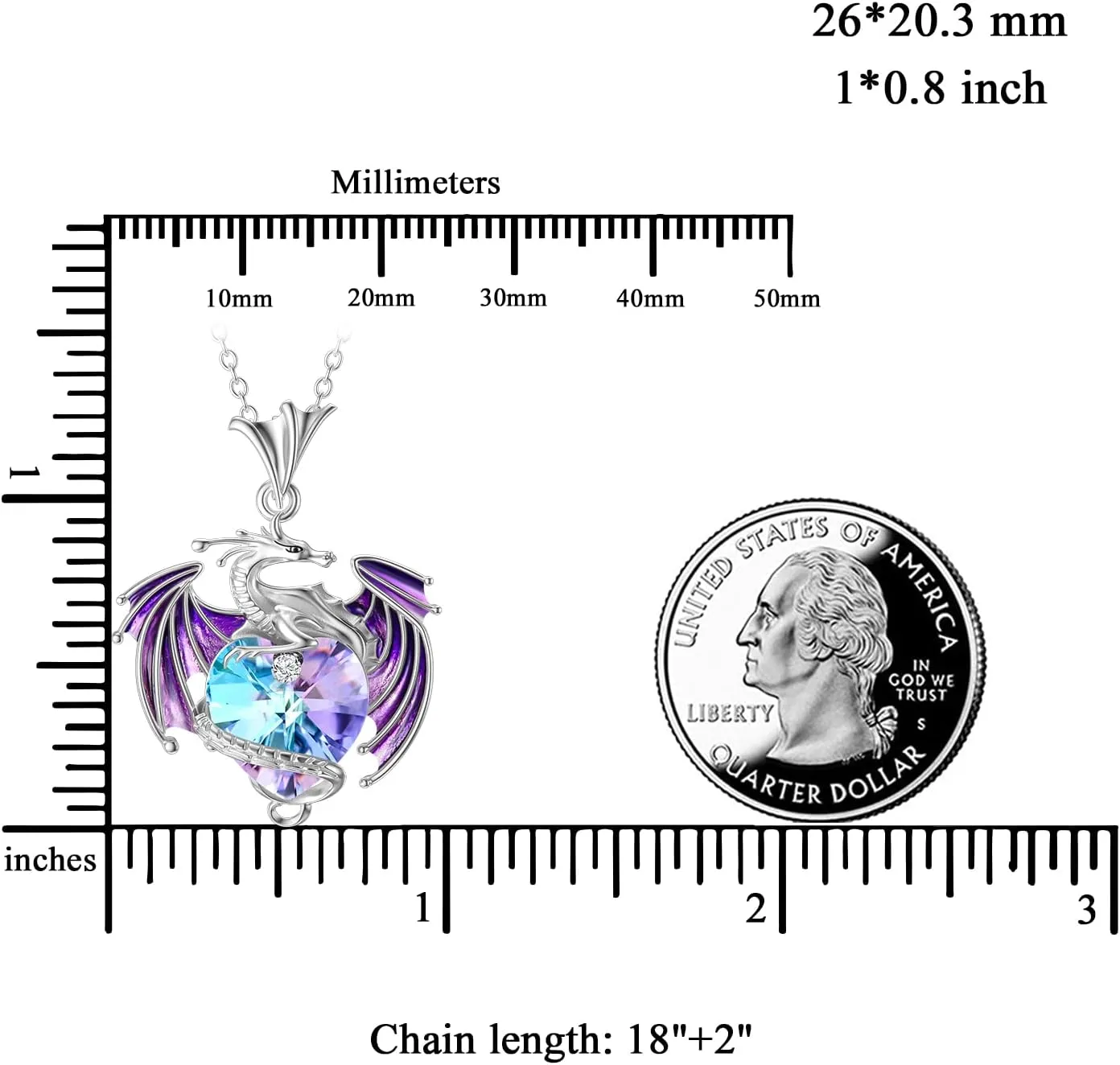 Dragon Necklace Sterling Silver Birthstone Wyvern Necklace with Heart Shaped Crystal Jewelry Gift for Women