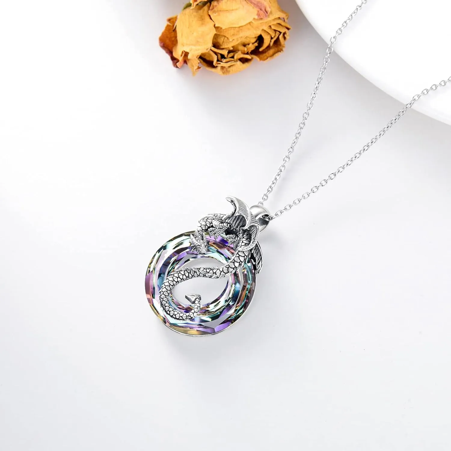 Dragon Necklace Sterling Silver Wyvern Necklace with Crystal Jewelry Gift for Women