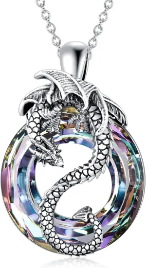 Dragon Necklace Sterling Silver Wyvern Necklace with Crystal Jewelry Gift for Women