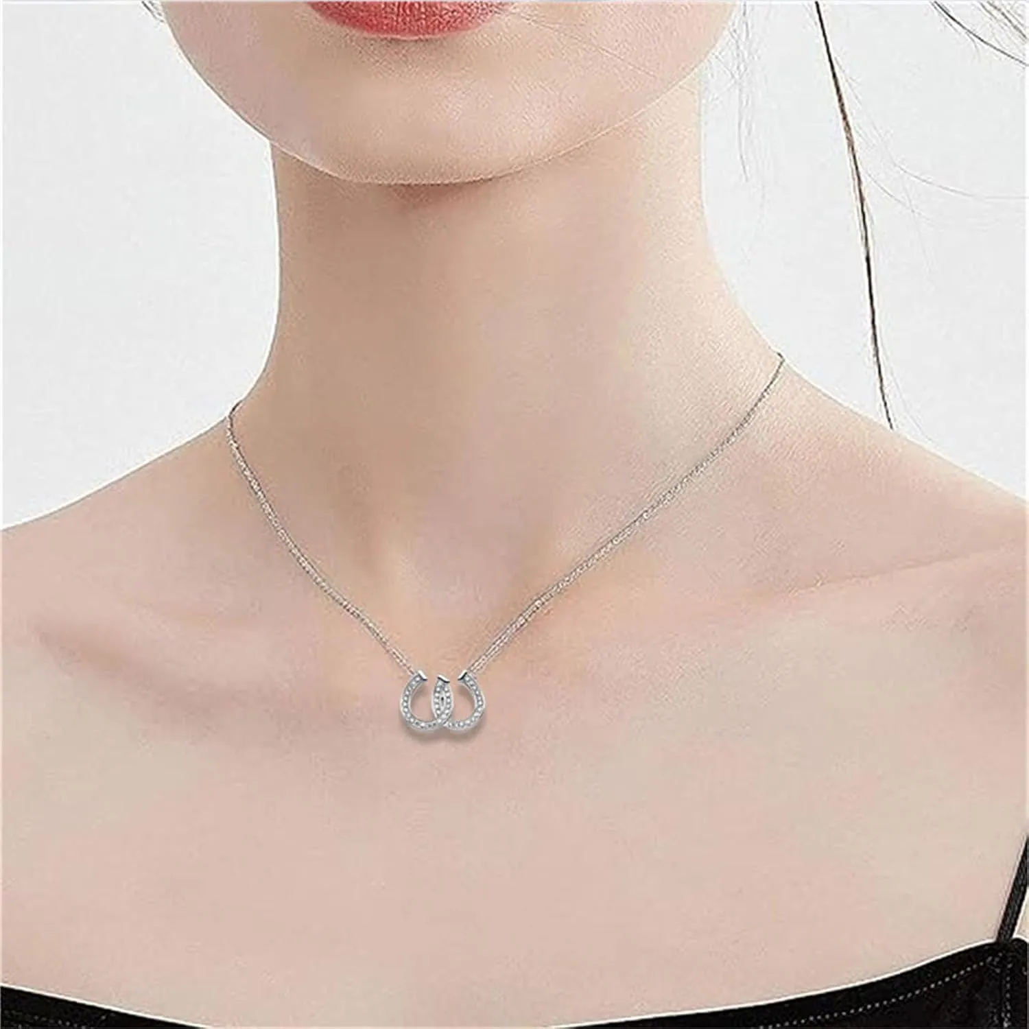 Dreuyet Horseshoe Necklace for Women Western Double U Horseshoe Necklace Dainty Cubic Zirconia Horseshoe Heart Necklace Lucky Necklace Charm Horse Jewelry Gifts
