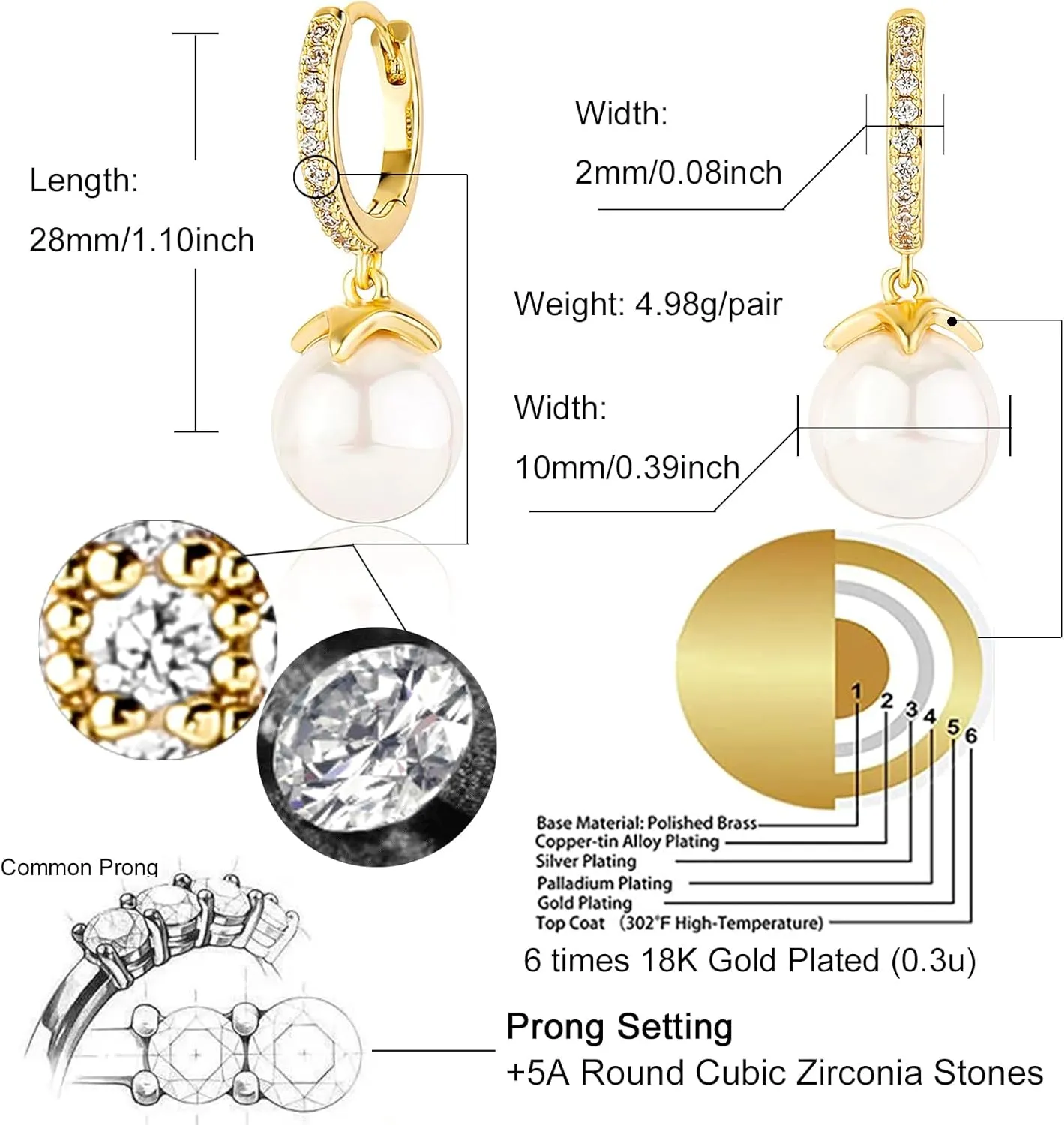 Earrings for Women 18K Gold Plated Pearl Earrings Silver Earrings for Women Heart Earrings Dangle Cartilage Earring