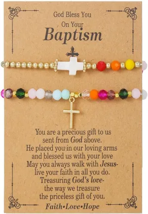 Easter Cross Crystal Stacked Bracelets for Women Dainty Charm Bangle Inspirational Adjustable Bracelet Bohemian Friendship Sister Mother Couple Birthday Gift-Colorful