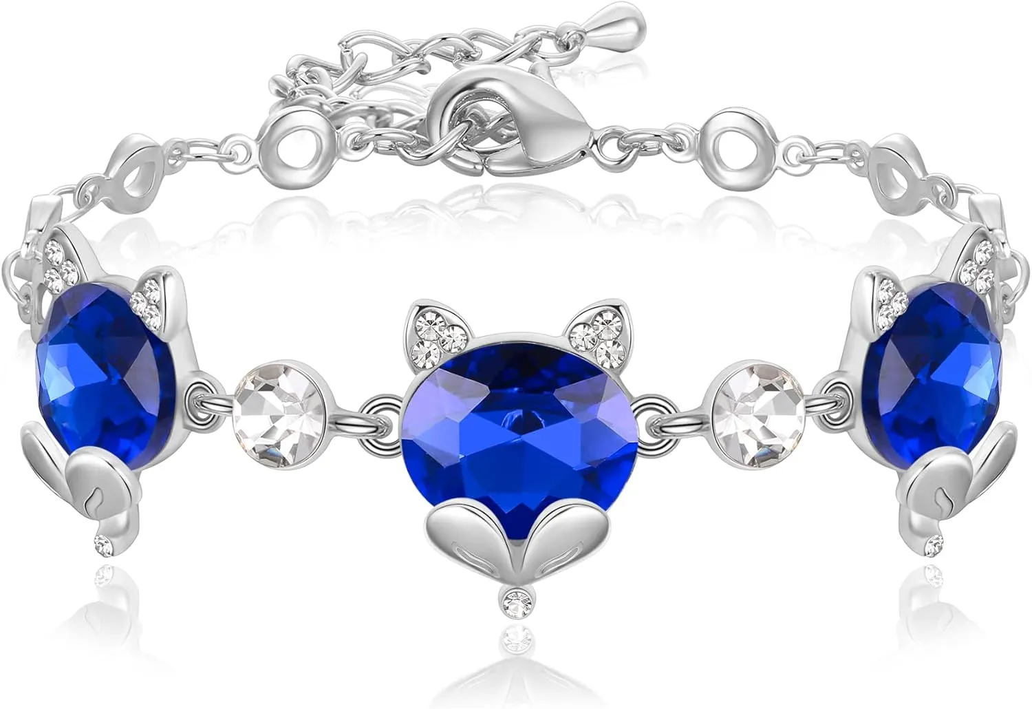 EleQueen 14K Gold Plated Rhinestone Crystal Fox Bracelet, Cute Head Jewelry Link Bracelets for Women