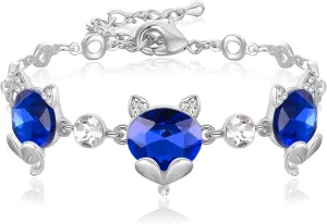EleQueen 14K Gold Plated Rhinestone Crystal Fox Bracelet, Cute Head Jewelry Link Bracelets for Women