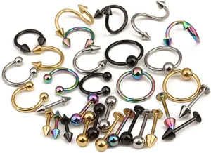 Essential Jewelry Set 16pcs Steel Including Tongue Ring Helix Earring Belly Ring for Women