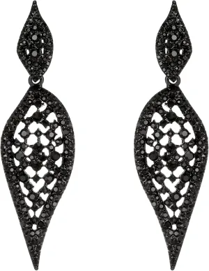 EVER FAITH Sparkly 2 Leaf Drop Hollow-out Crystal Chandelier Earrings Vintage Art Deco Dangle Cilp-on Earring for Women Black Black-Tone